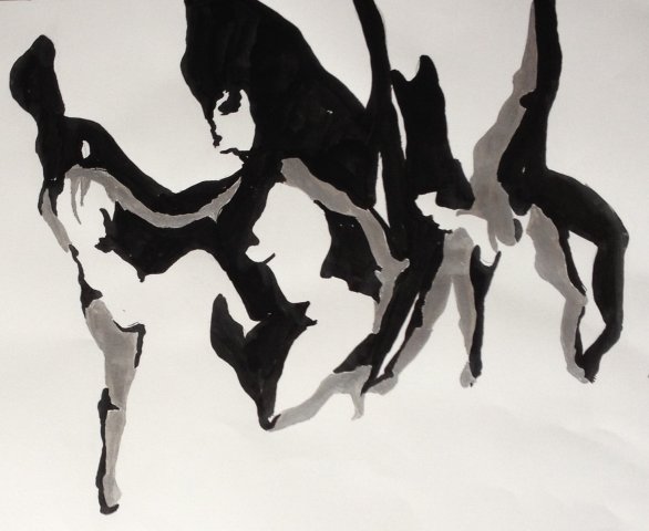 posture 23, encre et acrylique sur papier, 50/ 70 cm