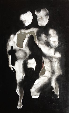 reflet 19, miroir, encre, acrylique et feutre sur papier, marouflé sur bois, 42/ 66 cm