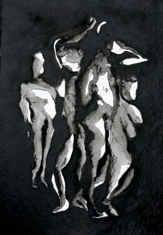 reflet 20, miroir, encre, acrylique et fusain sur papier marouflé sur bois, 43/ 63cm